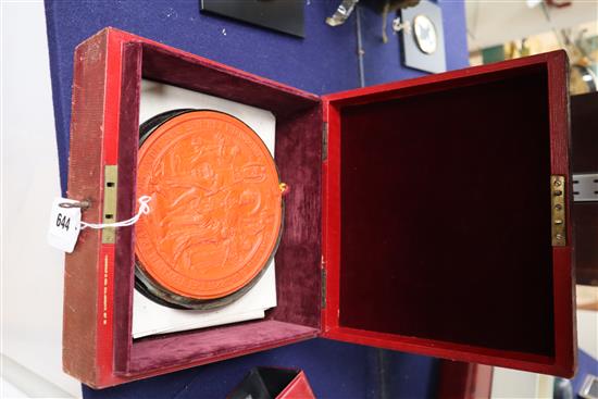 A George V Royal Warrant with Edward VII wax seal, in red morocco case